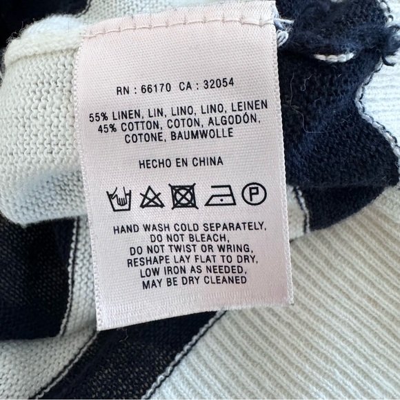 Anthropologie Moth Linen Cotton Fine Knit Open Front Cardigan Sweater Striped S - Picture 5 of 6